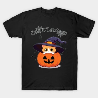 Cat with witch hat in Halloween Jack-O-Lantern or Jack-O’Lantern T-Shirt